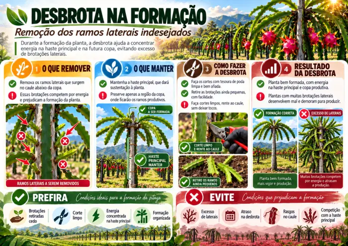 Mapa visual: desbrota e formação da planta