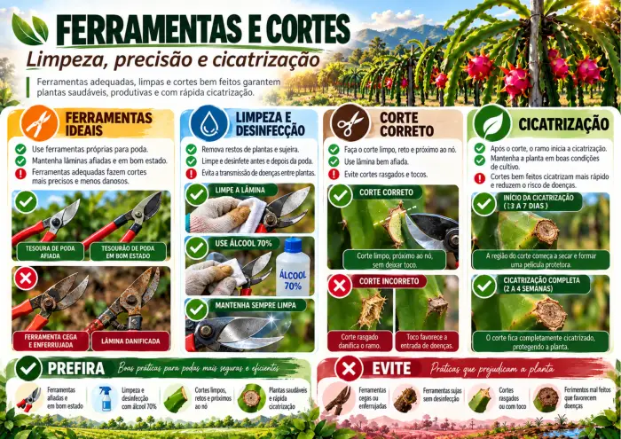 Mapa visual: ferramentas e cortes de poda