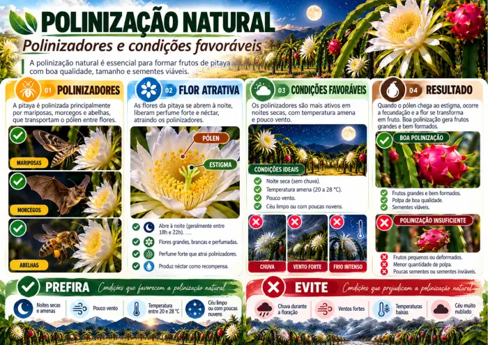 Mapa visual: polinização natural da pitaya