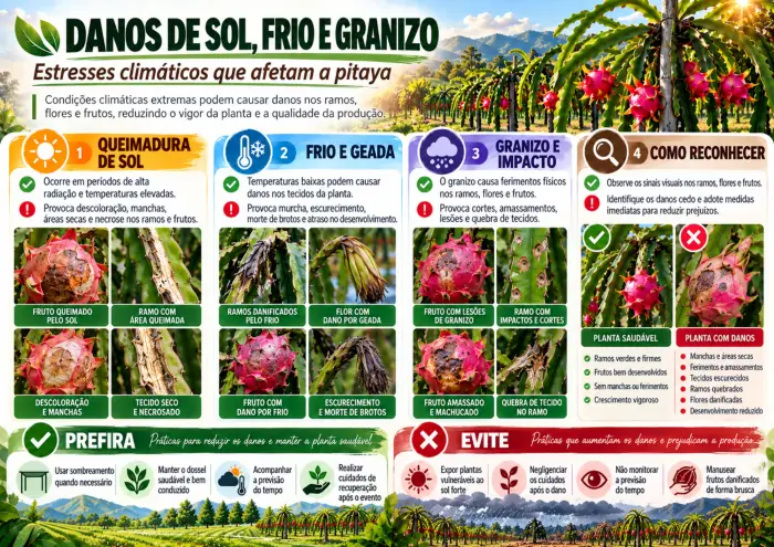 Mapa visual: danos de sol, frio e granizo
